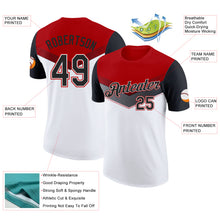 Laden Sie das Bild in den Galerie-Viewer, Custom Red Black-White Geometric V-Lines Color Block Performance T-Shirt
