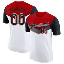 Laden Sie das Bild in den Galerie-Viewer, Custom Red Black-White Geometric V-Lines Color Block Performance T-Shirt
