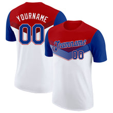 Charger l'image dans la galerie, Custom Red Royal-White Geometric V-Lines Color Block Performance T-Shirt
