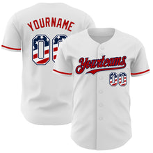 Laden Sie das Bild in den Galerie-Viewer, Custom White USA Flag Navy-Red Authentic Baseball Jersey
