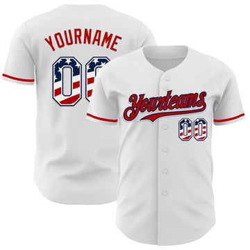 Custom White USA Flag Navy-Red Authentic Baseball Jersey