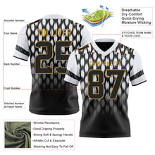 Load image into Gallery viewer, Custom Black White-Old Gold Authentic Geometric Pixel Grid Fade Football Jersey
