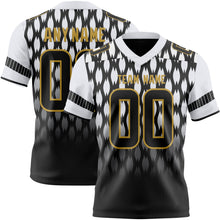 Load image into Gallery viewer, Custom Black White-Old Gold Authentic Geometric Pixel Grid Fade Football Jersey
