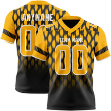 Load image into Gallery viewer, Custom Black Gold-White Authentic Geometric Pixel Grid Fade Football Jersey
