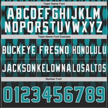 Laden Sie das Bild in den Galerie-Viewer, Custom Black Teal-White Authentic Geometric Pixel Grid Fade Football Jersey
