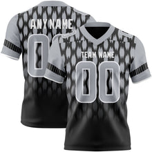 Laden Sie das Bild in den Galerie-Viewer, Custom Black Gray-White Authentic Geometric Pixel Grid Fade Football Jersey
