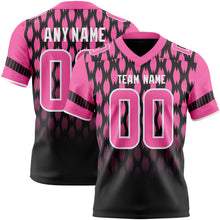 Laden Sie das Bild in den Galerie-Viewer, Custom Black Pink-White Authentic Geometric Pixel Grid Fade Football Jersey
