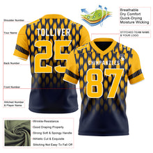 Charger l'image dans la galerie, Custom Navy Gold-White Authentic Geometric Pixel Grid Fade Football Jersey
