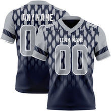 Load image into Gallery viewer, Custom Navy Gray-White Authentic Geometric Pixel Grid Fade Football Jersey
