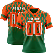 Laden Sie das Bild in den Galerie-Viewer, Custom Kelly Green Orange-White Authentic Geometric Pixel Grid Fade Football Jersey
