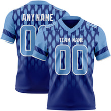 Load image into Gallery viewer, Custom Royal Light Blue-White Authentic Geometric Pixel Grid Fade Football Jersey
