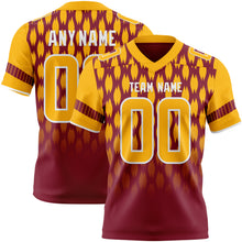 Load image into Gallery viewer, Custom Crimson Gold-White Authentic Geometric Pixel Grid Fade Football Jersey
