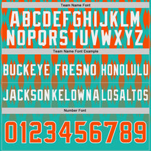 Laden Sie das Bild in den Galerie-Viewer, Custom Aqua Orange-White Authentic Geometric Pixel Grid Fade Football Jersey
