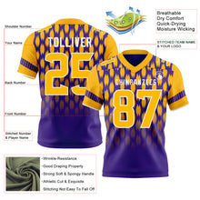 Load image into Gallery viewer, Custom Purple Gold-White Authentic Geometric Pixel Grid Fade Football Jersey
