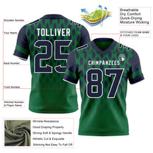 Load image into Gallery viewer, Custom Kelly Green Navy-White Authentic Geometric Pixel Grid Fade Football Jersey
