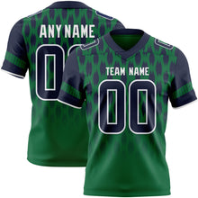 Load image into Gallery viewer, Custom Kelly Green Navy-White Authentic Geometric Pixel Grid Fade Football Jersey
