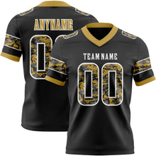 Laden Sie das Bild in den Galerie-Viewer, Custom Black Camo White-Old Gold Authentic Digital Camouflage Panel Football Jersey

