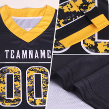 Load image into Gallery viewer, Custom Black Camo Purple-Teal Authentic Digital Camouflage Panel Football Jersey
