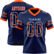 Load image into Gallery viewer, Custom Navy Camo Light Blue-Orange Authentic Digital Camouflage Panel Football Jersey
