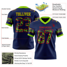 Load image into Gallery viewer, Custom Navy Camo Red-Neon Green Authentic Digital Camouflage Panel Football Jersey
