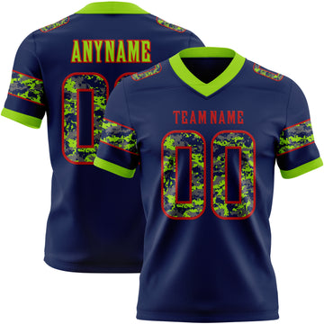 Custom Navy Camo Red-Neon Green Authentic Digital Camouflage Panel Football Jersey