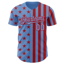 Load image into Gallery viewer, Custom Powder Blue-Red USA Flag Patriotic Split Stars and Stripes Authentic Baseball Jersey

