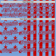 Load image into Gallery viewer, Custom Powder Blue-Red USA Flag Patriotic Split Stars and Stripes Authentic Baseball Jersey
