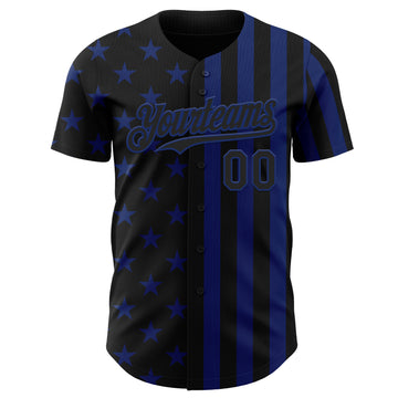 Custom Black-Royal USA Flag Patriotic Split Stars and Stripes Authentic Baseball Jersey