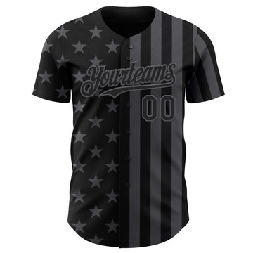 Custom Black-Steel Gray USA Flag Patriotic Split Stars and Stripes Authentic Baseball Jersey