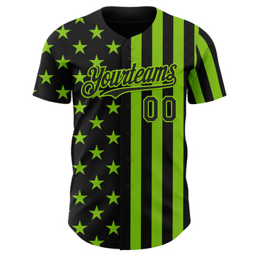 Custom Black-Neon Green USA Flag Patriotic Split Stars and Stripes Authentic Baseball Jersey