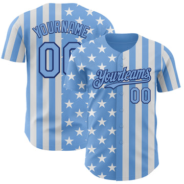 Custom Light Blue White-Royal USA Flag Patriotic Split Stars and Stripes Authentic Baseball Jersey