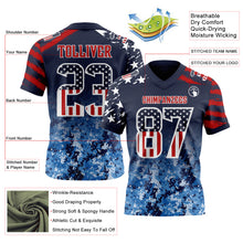 Load image into Gallery viewer, Custom Navy USA Flag Camo White-Red Authentic Gradient Digital Camouflage Stars &amp; Stripes Raglan Sleeves Football Jersey
