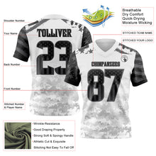Charger l'image dans la galerie, Custom White USA Flag Camo Steel Gray-Black Authentic Gradient Digital Camouflage Stars &amp; Stripes Raglan Sleeves Football Jersey
