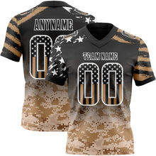 Load image into Gallery viewer, Custom Black USA Flag Camo-White Authentic Gradient Digital Camouflage Stars &amp; Stripes Raglan Sleeves Football Jersey
