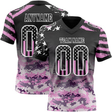 Laden Sie das Bild in den Galerie-Viewer, Custom Black USA Flag Camo-White Authentic Gradient Digital Camouflage Stars &amp; Stripes Raglan Sleeves Football Jersey
