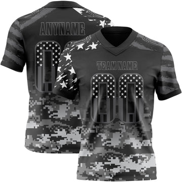 Custom Black USA Flag Camo-Steel Gray Authentic Gradient Digital Camouflage Stars & Stripes Raglan Sleeves Football Jersey