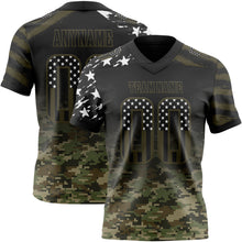 Load image into Gallery viewer, Custom Black USA Flag Camo-Olive Authentic Gradient Digital Camouflage Stars &amp; Stripes Raglan Sleeves Football Jersey

