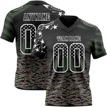 Load image into Gallery viewer, Custom Black USA Flag Camo-White Authentic Gradient Digital Camouflage Stars &amp; Stripes Raglan Sleeves Football Jersey
