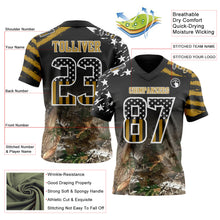 Load image into Gallery viewer, Custom Black USA Flag Camo White-Old Gold Authentic Gradient Digital Camouflage Stars &amp; Stripes Raglan Sleeves Football Jersey
