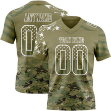 Laden Sie das Bild in den Galerie-Viewer, Custom Olive USA Flag Camo White-Green Authentic Gradient Digital Camouflage Stars &amp; Stripes Raglan Sleeves Football Jersey
