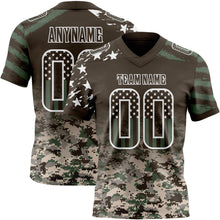 Laden Sie das Bild in den Galerie-Viewer, Custom Brown USA Flag Camo-White Authentic Gradient Digital Camouflage Stars &amp; Stripes Raglan Sleeves Football Jersey

