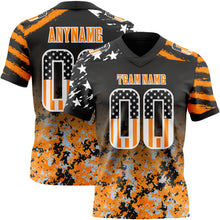 Load image into Gallery viewer, Custom Black USA Flag Camo White-Bay Orange Authentic Gradient Digital Camouflage Stars &amp; Stripes Raglan Sleeves Football Jersey
