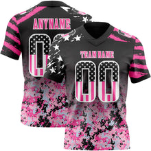 Load image into Gallery viewer, Custom Black USA Flag Camo White-Pink Authentic Gradient Digital Camouflage Stars &amp; Stripes Raglan Sleeves Football Jersey
