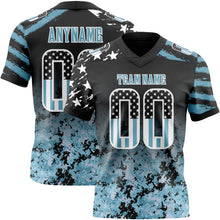 Laden Sie das Bild in den Galerie-Viewer, Custom Black USA Flag Camo White-Shadow Blue Authentic Gradient Digital Camouflage Stars &amp; Stripes Raglan Sleeves Football Jersey
