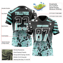 Load image into Gallery viewer, Custom Black USA Flag Camo White-Ice Blue Authentic Gradient Digital Camouflage Stars &amp; Stripes Raglan Sleeves Football Jersey
