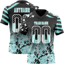 Load image into Gallery viewer, Custom Black USA Flag Camo White-Ice Blue Authentic Gradient Digital Camouflage Stars &amp; Stripes Raglan Sleeves Football Jersey
