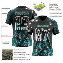 Load image into Gallery viewer, Custom Black USA Flag Camo White-Midnight Green Authentic Gradient Digital Camouflage Stars &amp; Stripes Raglan Sleeves Football Jersey
