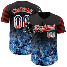 Laden Sie das Bild in den Galerie-Viewer, Custom Black USA Flag Camo White-Red Gradient Digital Camouflage Stars &amp; Stripes Two Tone Authentic Baseball Jersey
