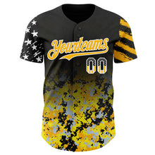 Load image into Gallery viewer, Custom Black USA Flag Camo White-Gold Gradient Digital Camouflage Stars &amp; Stripes Two Tone Authentic Baseball Jersey

