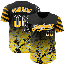 Load image into Gallery viewer, Custom Black USA Flag Camo White-Gold Gradient Digital Camouflage Stars &amp; Stripes Two Tone Authentic Baseball Jersey
